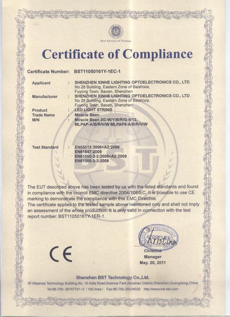 China Shenzhen Xinhe Lighting Optoelectronics Co., Ltd. certificaciones